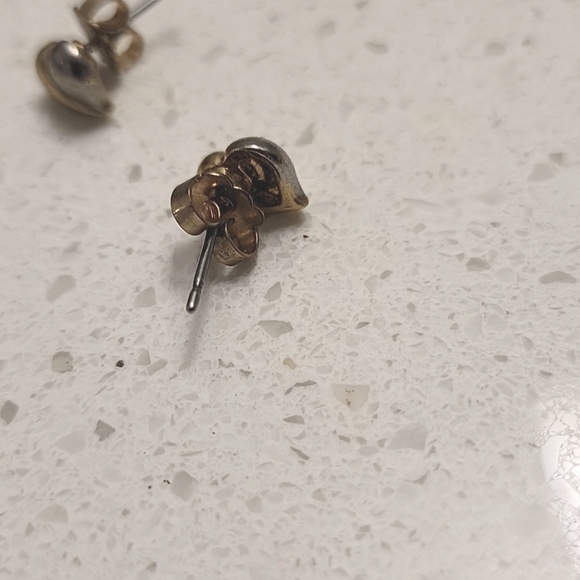 Silver and Gold Hear Earrings - Picture 3 of 3